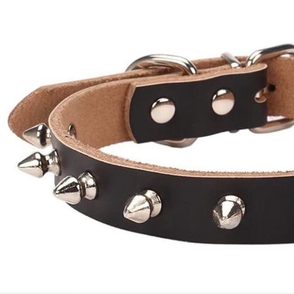 Genuine Cow Leather Pet Collar with Punk Rock / Rockstar / Goth Spikes